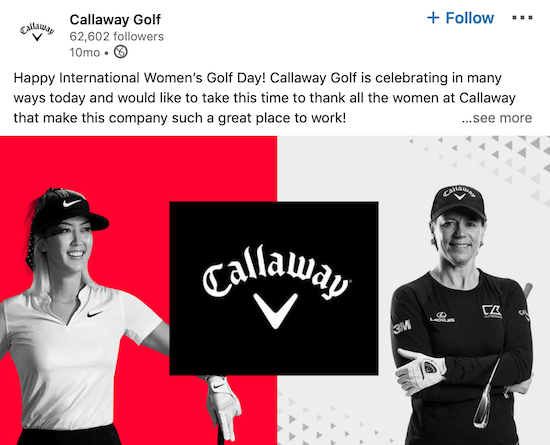 פוסט בדף לינקדאין גולף של Callaway ליום האישה הבינלאומי