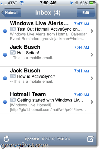 הוספת Hotmail Exchange ActiveSync ל- iPhone