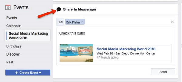פייסבוק מבקשת מהמשתמשים לשתף אירוע שהתגלה בפייסבוק עם משתמשי Messenger אחרים.