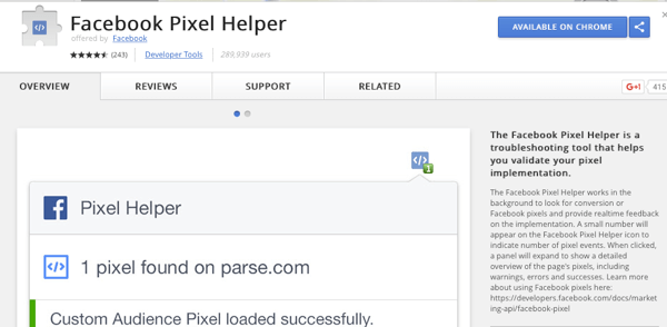התקן את ה- Pixel Pixel Helper כדי לבדוק שהמעקב שלך פועל.