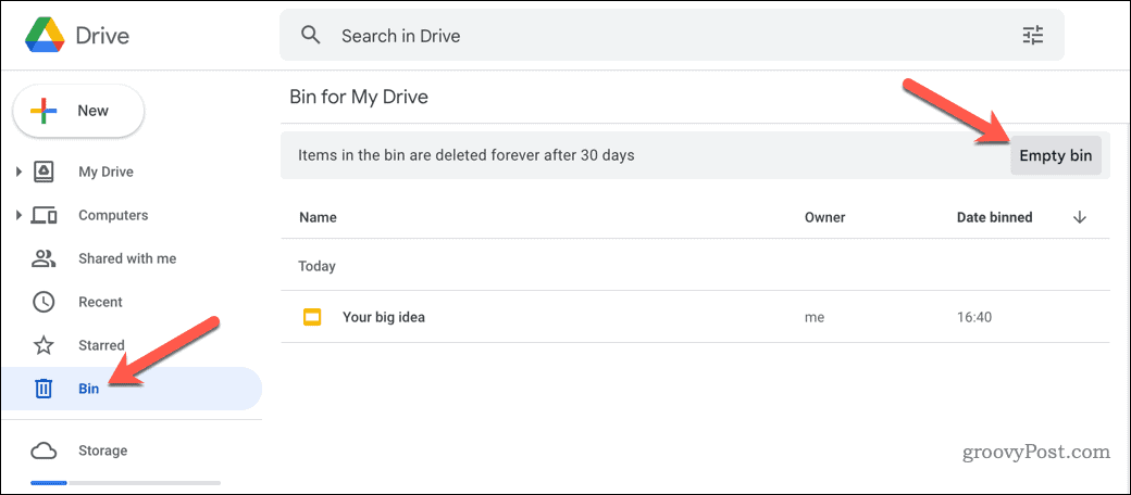 רוקן את סל Google Drive