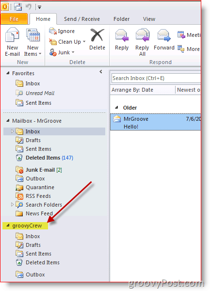 צילום מסך של Outlook 2010 כיצד להוסיף תיבת דואר נוספת