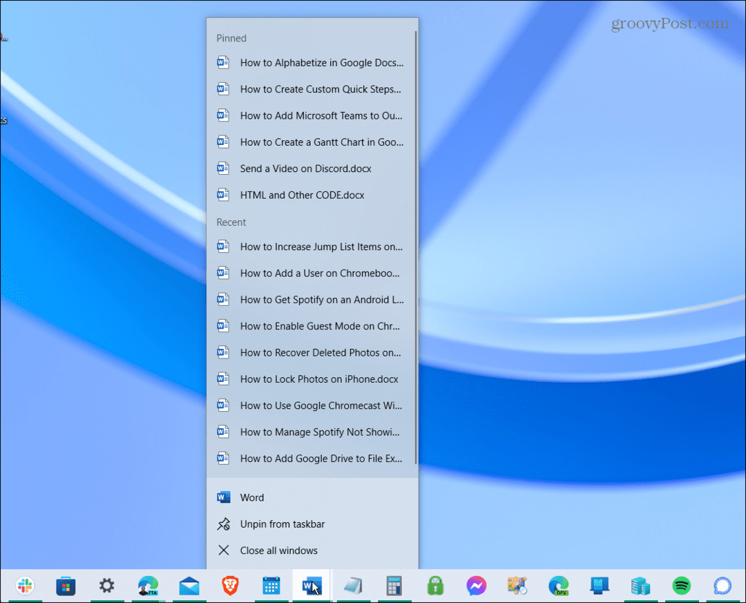 הגדל את פריטי רשימת הקפיצות ב-Windows 