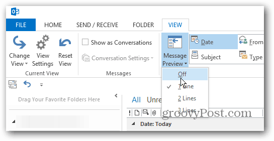 כיצד להתאים אישית את תצוגה מקדימה של ההודעות ב- Outlook 2013