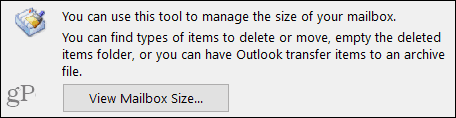 צפה בגודל תיבת הדואר ב- Outlook
