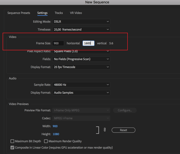 אפשרות להגדיר את קצב המסגרות עבור הרצף שלך ב- Adobe Premier Pro.