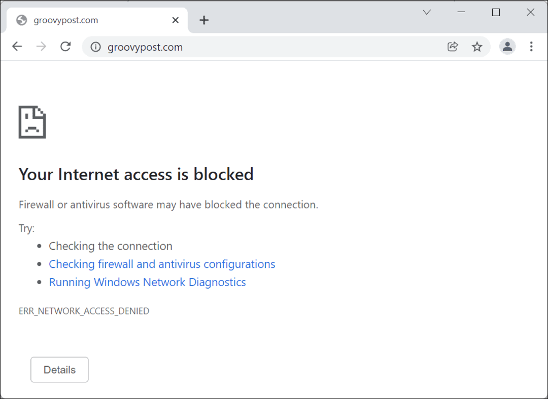  גישה לאינטרנט חסומה של Google Chrome