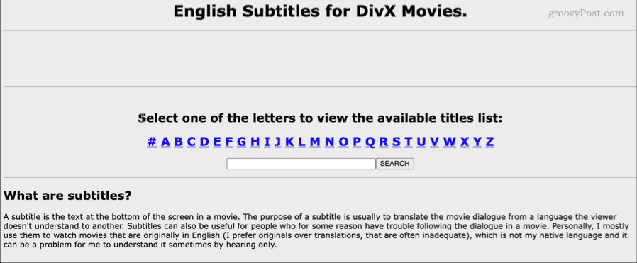 כתוביות באנגלית עבור דף הבית של סרטי divx
