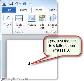 השתמש במקש f3 כדי להוסיף טקסט אוטומטי במילה או בהשקפה