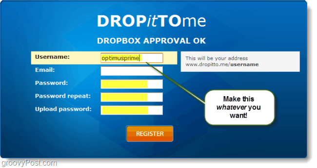 צור כתובת אתר להעלאת Dropbox