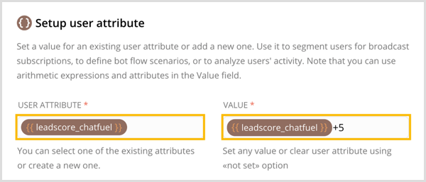 צור תכונת משתמש חדשה והגדר עליה ערך ב- Chatfuel.