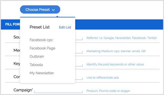 הגדרות קבועות מראש של הרחבת Chrome ל- Google URL
