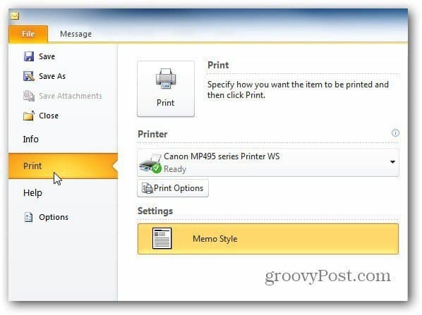 Outlook 2010: הדפס דף אחד בלבד של הודעה