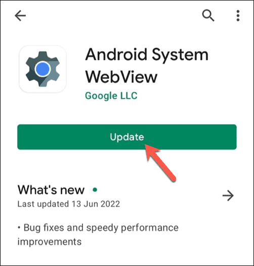 עדכון WebView של מערכת Android בחנות Google Play