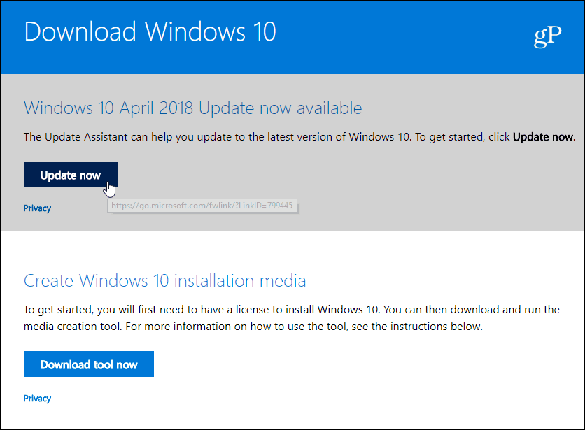 הורד את עדכון Windows 10 באפריל 2018