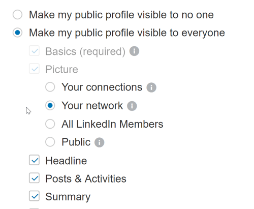 ודא שהגדרות פרופיל LinkedIn שלך מאפשרות לכל אחד לראות את ההודעות הציבוריות שלך.