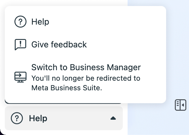 תמונה של אפשרות מעבר למנהל עסקים ב-Meta Business Suite