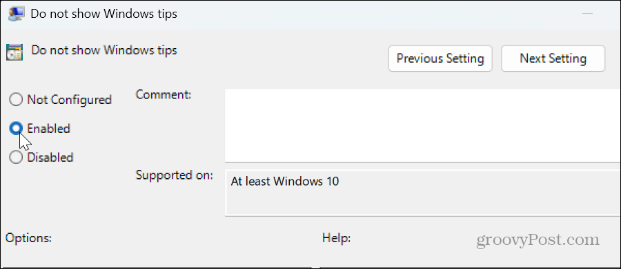 השבת את הודעות טיפים והצעות של Windows 11