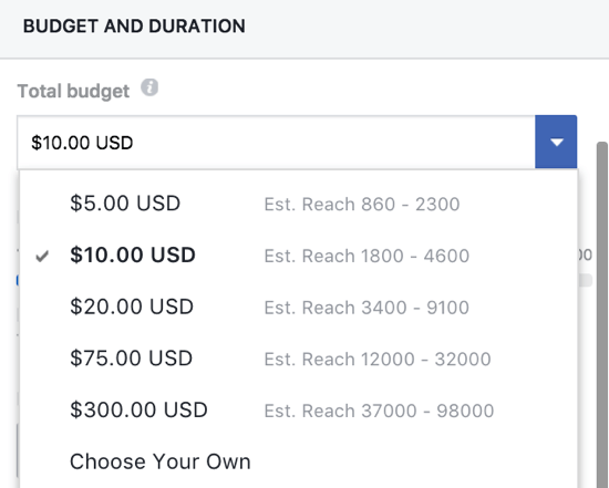 אתה יכול להגדיר באופן ידני תקציב עבור ההודעה המועצמת שלך בפייסבוק.