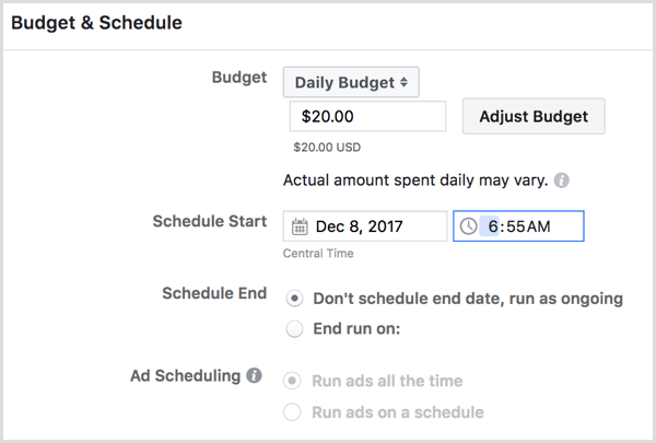 פייסבוק יוצר לוח זמנים של קמפיין מודעות