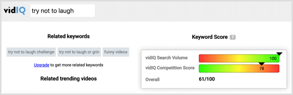 לחץ על תג של מתחרה ב- VidIQ כדי לראות את נפח החיפוש והתחרות על התג הזה.