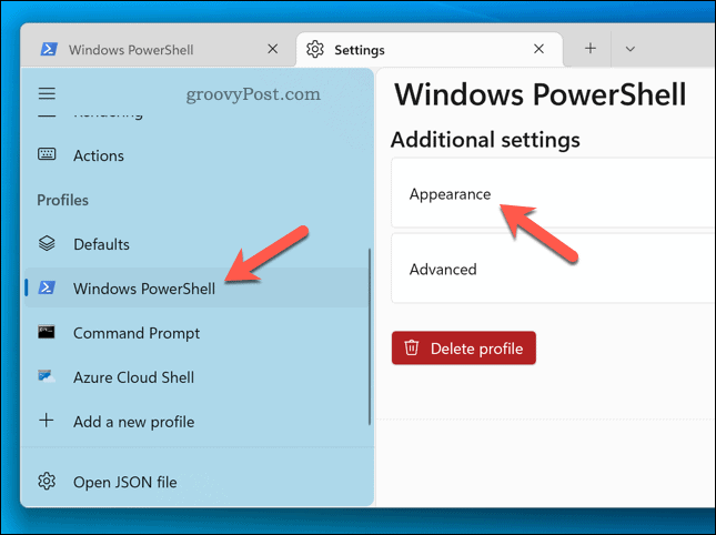 שינוי הגדרות המראה של Windows Terminal