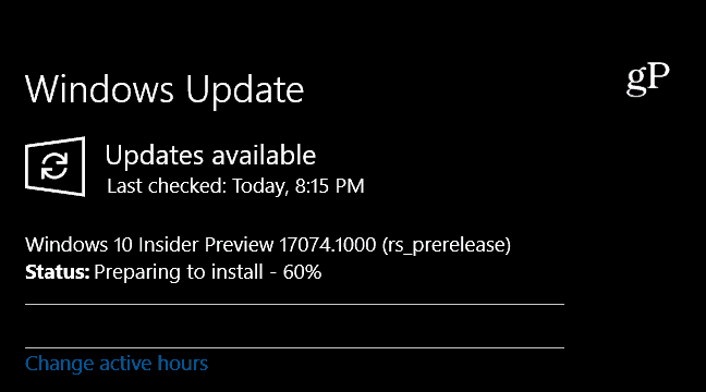 תצוגה מקדימה של Windows 10 Build 17074