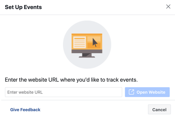 השתמש בכלי הגדרת האירועים של פייסבוק, שלב 3, הזן את כתובת האתר להתקנת אירוע פיקסל