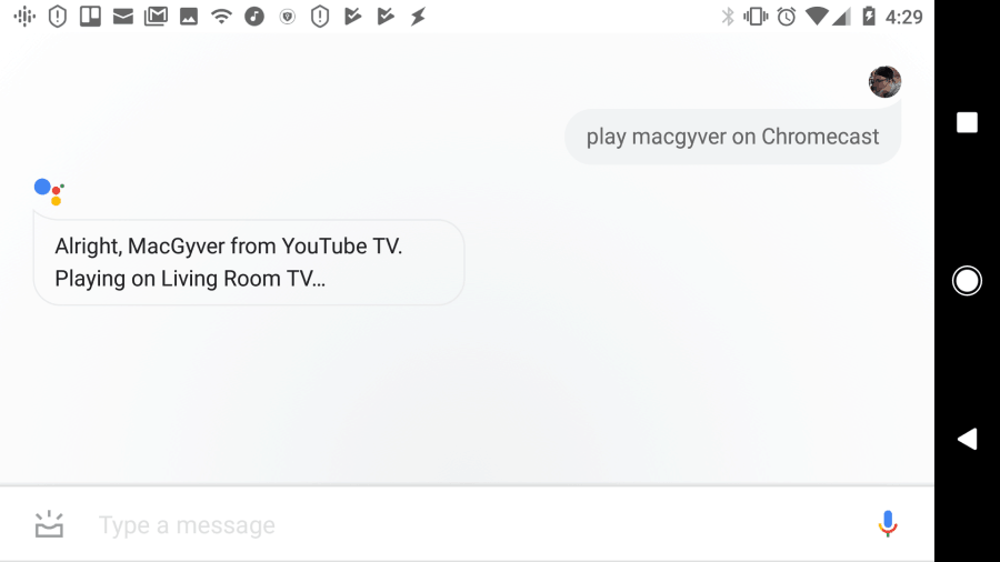 צילום מסך של הצגת תכניות או סרטים באמצעות Google Assistant