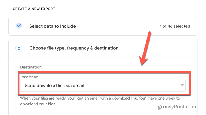 העברת google takeout לתפריט הנפתח