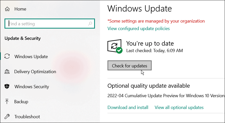 בדוק אם יש עדכונים ב-Windows 10