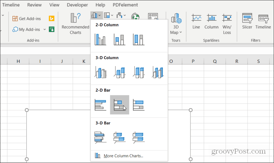 הכנס תרשים מוערם ב- Excel