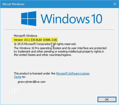 Windows 10 גרסה 1511 Build 10586-318
