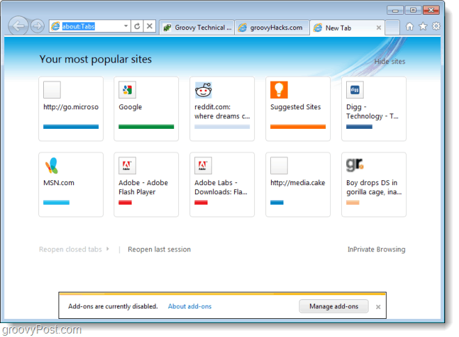 סיור תמונת מסך של Internet Explorer 9 Beta