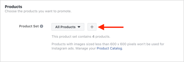 בחר את המוצרים לקידום בקמפיין המודעות הדינמיות שלך בפייסבוק.