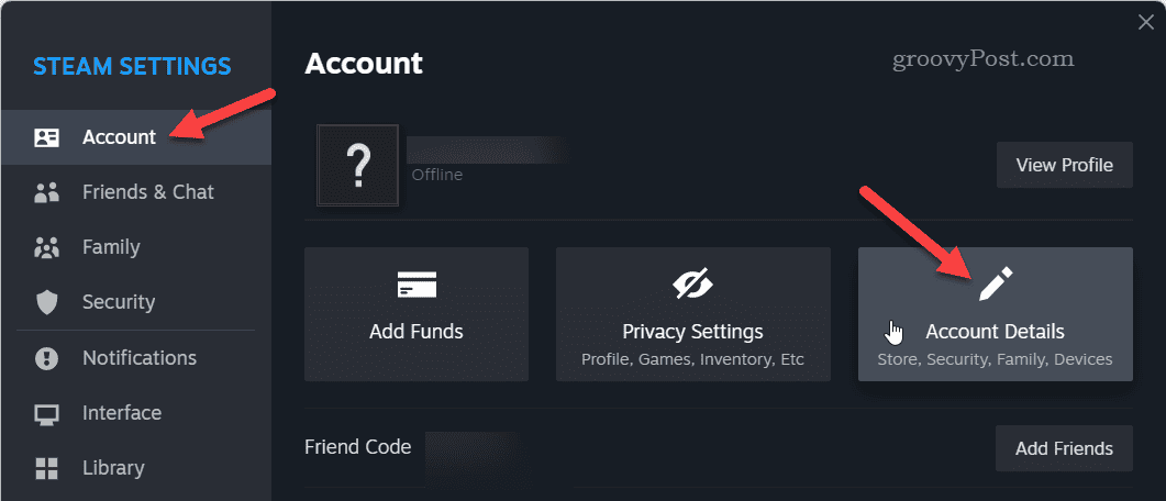 פתח את פרטי החשבון ב-Steam