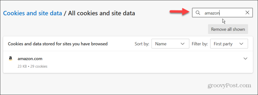חפש עוגיות Microsoft Edge