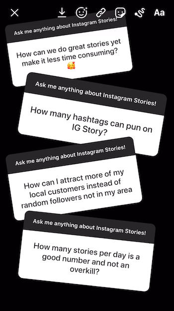 הוסף תגובות מדבקות מרובות לשאלות לתמונת סיפור Instagram