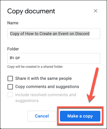 google docs שמור עותק