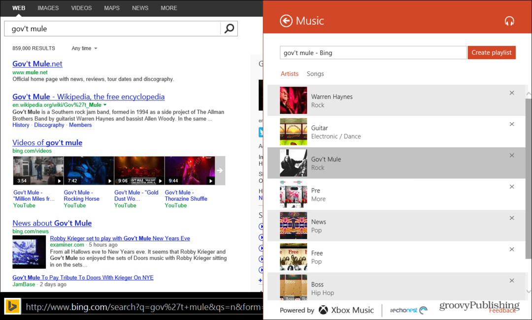 השתמש ב- Bing כדי ליצור רשימות השמעה של מוסיקה ב- Xbox ב- Windows 8.1