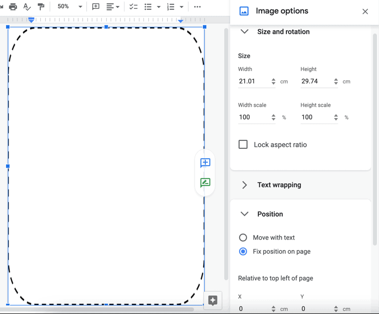 שינוי גודל תמונת רקע ב-Google Docs