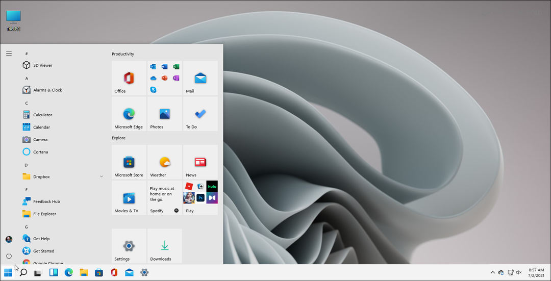 שחזר את תפריט התחלה קלאסי של Windows 10 עם Live Tiles ב- Windows 11