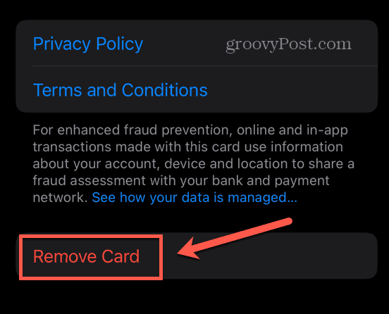 Apple Pay Remove Card