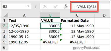 פונקציית VALUE ב- Excel