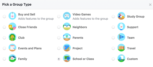 בחר סוג קבוצה כדי לאפשר למשתמשים לדעת יותר על הקבוצה שלך.