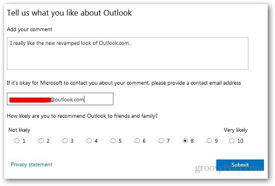 משוב של Outlook 3