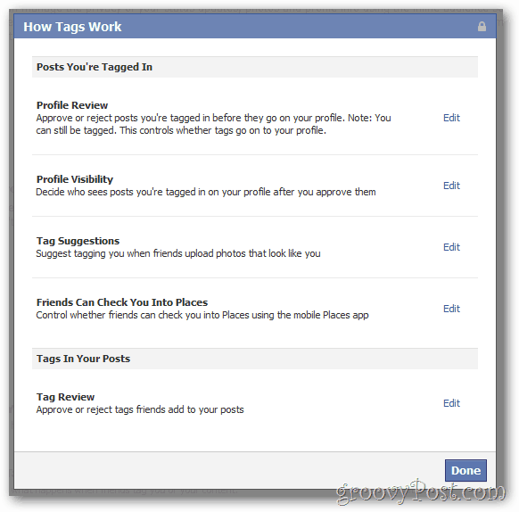 תגיות הגדרות פרטיות של פייסבוק