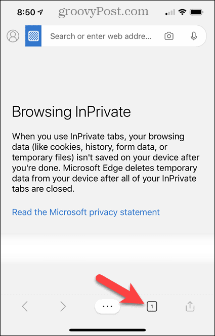 גולש ב- InPrivate ב- Edge עבור iOS