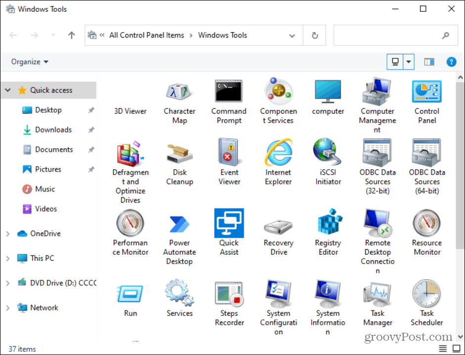פריטים בתיקיית הכלים של Windows
