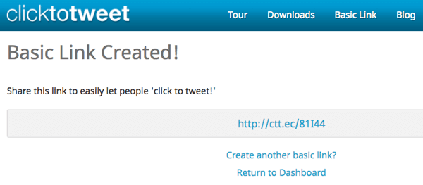 הכנס את הקישור המקוצר מ- Click to Tweet כדי ליצור ציוץ בלחיצה שמקל על שיתוף התוכן שלך.
